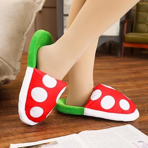 LIN&BABAY Piranha Plants Slippers for Women Men Cute Cartoon Cotton Shoes with Green Pipe Pot Holder Valentine's Day Gifts thumbnail 5
