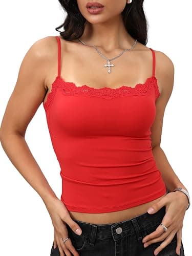 Starrylion Padded Lace Cami Top Double Lined Sexy Tank Top Spaghetti Strap Club Party Shirt - Image 1