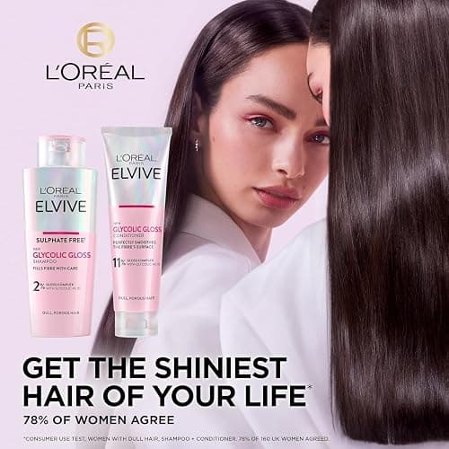L'Oréal Paris Elvive Glycolic Gloss for Dull Porous Hair, Get The Shiniest Hair of Your Life, Glossing Routine for Mirror-Like Shine, Shampoo, Conditioner, Lamination Treatment, Leave-In Serum Set thumbnail 2