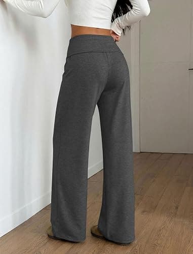 ZAFUL Women's Striped Pants Fold Waist Wide Leg Pants Lounge Pajama Pants | PJ Bottoms, Lounge & Casual, Cozy Lightweight Comfy Stretchy Loose Trousers, Loose Fit, Casual Daily Home Wear thumbnail 3