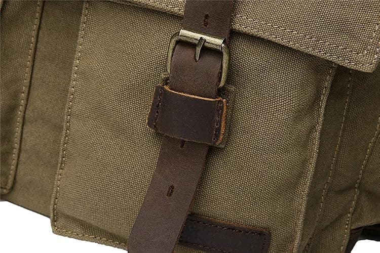 Sechunk Vintage Military Leather Canvas Laptop Bag Messenger Bags Medium thumbnail 8
