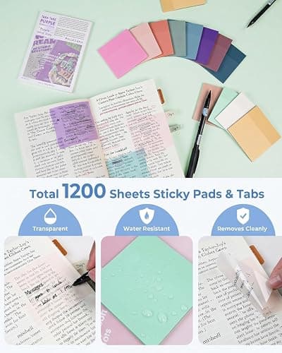Nicpro 57 PCS Book Annotation Kit with Pen Case, Bible Study Supplies, Pink | 12 Highlighters, 5 Gel Pens, 6 Mechanical Pencil, 2 Marker 1200PCS Transparent Sticky Notes & Tab for Back to School Supplies thumbnail 5