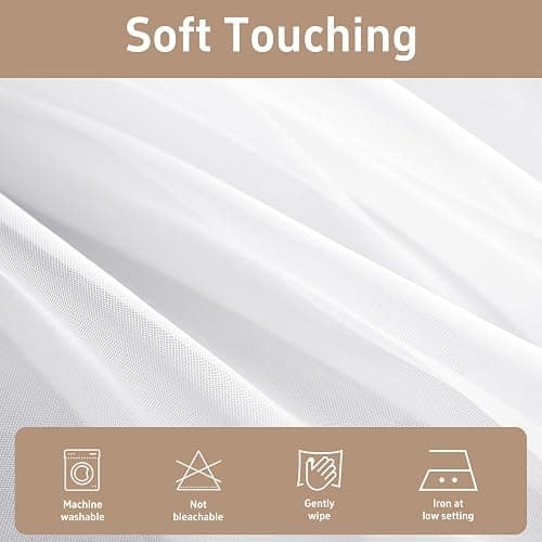 Pacok White Voile Curtains, 84 Drop 2 Panels Net Curtain for Windows, Rod Pocket Sheer Curtain Panel Voile Curtains for Living Room Kitcken Bedroom W56xL84 Inch(White, 142 x 213cm) thumbnail 6