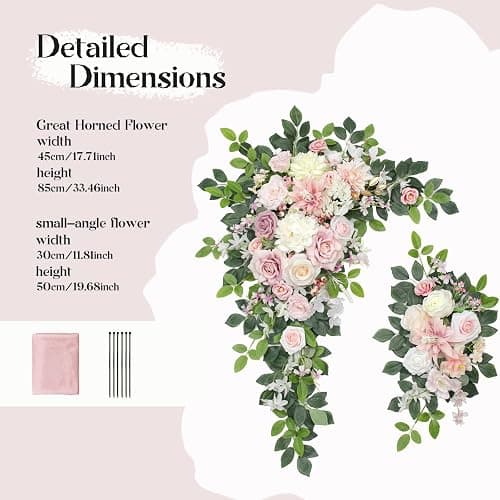 Odouzy Wedding Arch Flowers Kit,Artificial Flower Arch Decor (Set of 3),2pcs Artificial Flower Arrangement with 1pc Sheer Drape for Wedding Decor Reception Backdrop Floral Decorations (Light Pink) thumbnail 4
