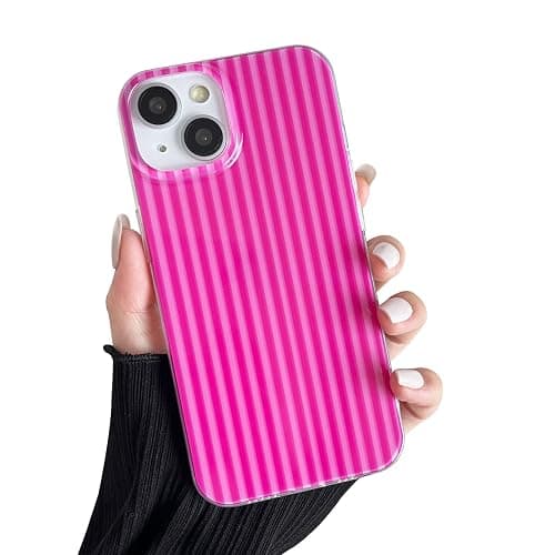 Sayoaho Compatible with iPhone 13/14 Case, Fashion Cute Striped Aesthetic Design for Women, Soft TPU Shockproof Phone Case for iPhone 13/14 6.1 inch, Hot Pink - Image 1