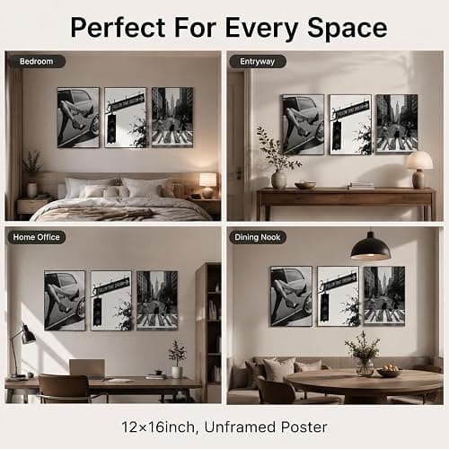 3Pcs Black White Fashion Women Unframed Canvas Wall Art, Retro NYC Decor | Vintage Street Scene Trendy Chic Luxury Feminist Glam Motivational Art Print, Flexible Frame for Bedroom Living Room Decor thumbnail 3