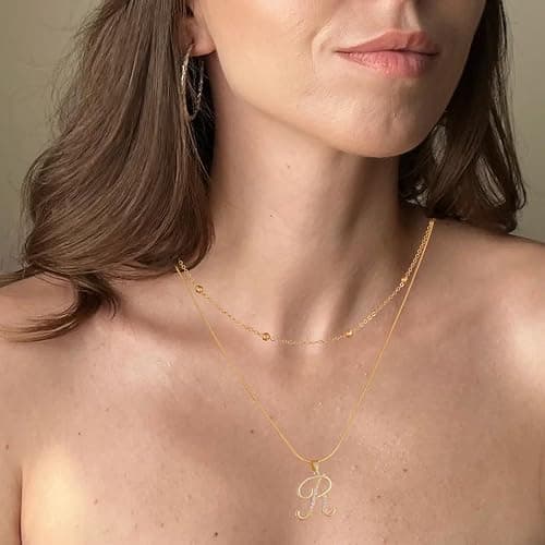 Zhlichouy Gold Initial Necklaces for Women 14K Gold Plated Dainty Cute Letter A-Z Layered Trendy Chain Choker Chunky Name Pendant Necklace for Women Jewelry Personalized Gifts thumbnail 3