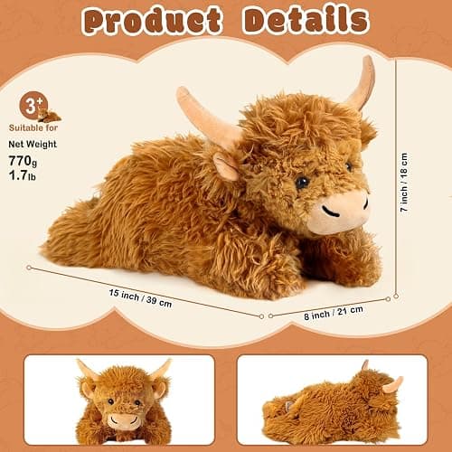 Highland Cow Stuffed Animals with Removable Microwave Heating Pad for Period Cramps Pain, Stress Relief, Weighted Stuffed Animals Lavender Scented Cow Plush for Sooth & Relax, Highland Cow Gifts thumbnail 2