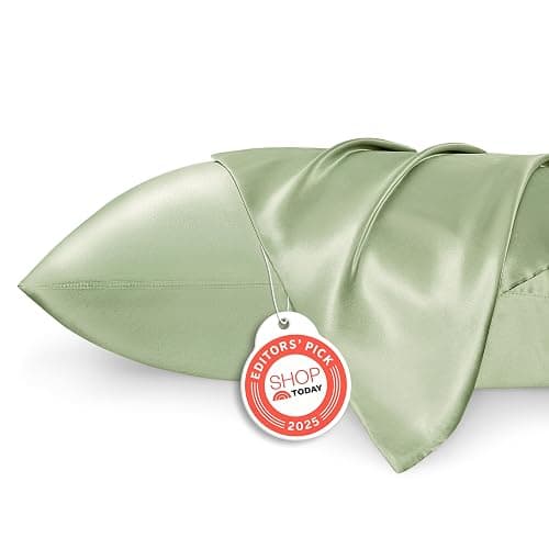 Bedsure Satin Pillowcase 2 Pack Similar to Silk Pillow Cases Standard Size, Pillow Case for Sleeping Women with Envelope Closure, Gifts for Women Men, Sage Green, 20x26 Inches, 2pcs - Image 1