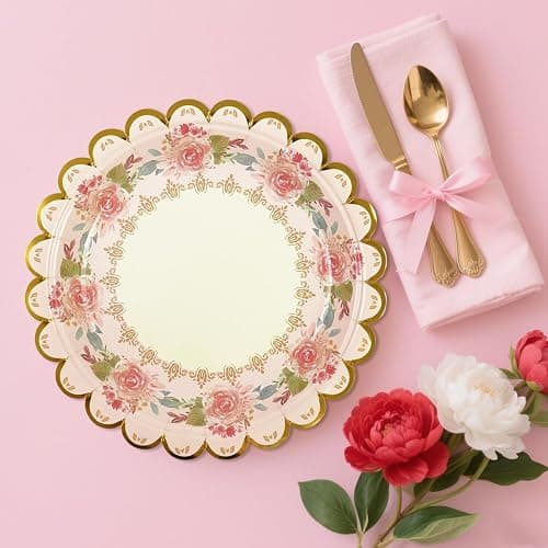 Xjoviative 48 PCS Vintage Floral Paper Plates 7 inch, Scalloped Flower Tea Party Plates Disposable Cake Dessert Plate for Birthday Bridal Shower Baby Shower Wedding Party Decorations (Floral) thumbnail 5