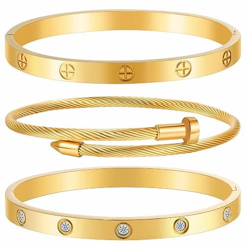 Camhanno Gold Bracelets for Women - Stackable Bangles with Love & Friendship Theme - Stainless Steel Jewelry Gift for Her - Image 1