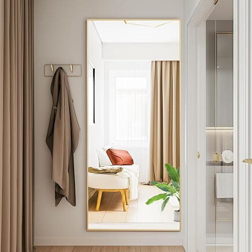 NEWBULIG Full Length Mirror, 56"x21" Full Body Standing Mirror, Gold|Tempered Glass, Hanging or Leaning, Aluminum Alloy Thin Frame Floor Standing for Bedroom, Cloakroom thumbnail 6
