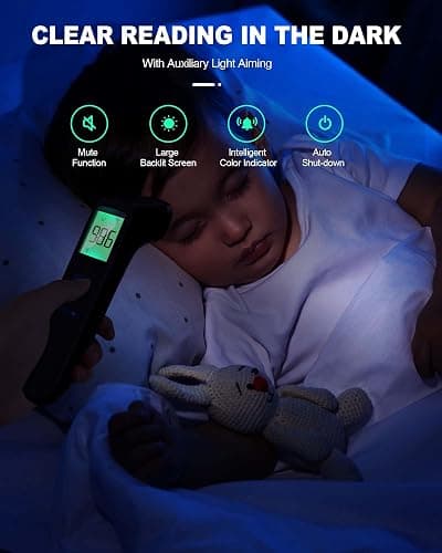 ANMEATE No-Touch Forehead Thermometer for Adults, Infrared Digital Thermometer for Kids, Touchless Baby Thermometer, Accurate Reading with Large Display, Mute Mode, Memory Recall, Fever Alarm - Black thumbnail 6