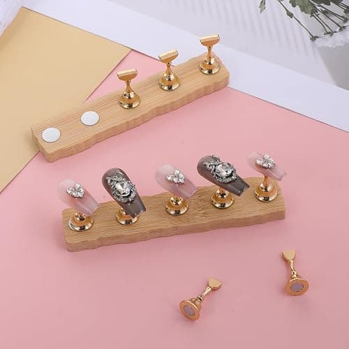 Aeaocvo 2 Set Wooden Nail Stand for Press Ons, Practice Nail Holder for Painting Nails, Fake Nails Holder with 200 Pieces Double-Sided Tape for Home Diy Salon Supplies thumbnail 6