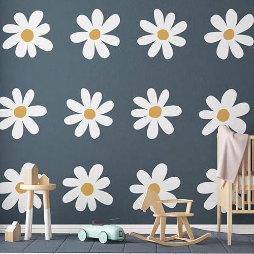 TaoBary 12 Sheet Daisy Wall Sticker Decal Removable Cute Daisy Bedroom Room Decor Flower Wall Sticker Pink White Flower Decal Wallpaper Peel and Stick for Nursery Home(White, Yellow,Vintage Style) thumbnail 3