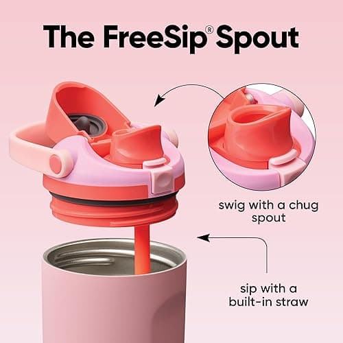 Owala FreeSip Sway Insulated Stainless Steel Water Bottle with Two-Way Spout, Built-In Straw and Bucket Handle, Made for Travel, School, and Sports, 30oz, BPA Free, Leak Proof, Pink Angel Food Cake thumbnail 5