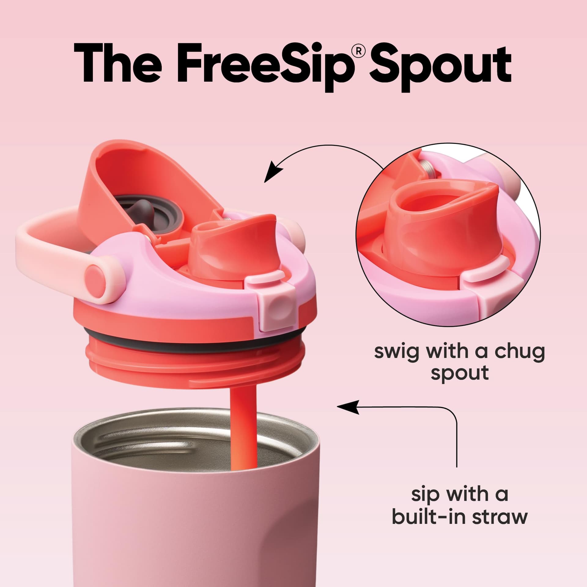 Owala FreeSip Sway Botella de agua aislada de acero inoxidable con boquilla bidireccional, popote integrado y asa tipo cubo, 30 oz, libre de BPA, a prueba de fugas, Pastel De Ángel Rosa thumbnail 2
