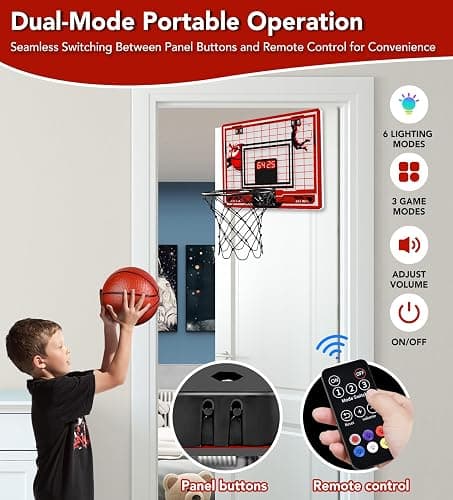 Basketball Hoop Indoor for Kids-Over The Door Mini Basketball Hoop with LED Light, Scoreboard, Remote Control and 3 Modes & Balls-Boys Girls Toys for Ages 3 4 5 6 7 8 9 10 + Years Old Birthday Gifts thumbnail 5