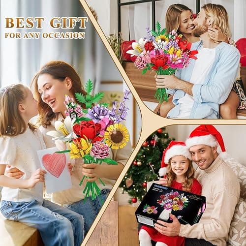 PLAXSOON Flower Bouquet Building Set, 1464 PCS Botanical Collection Building Block Toy, 18 Flowers Rose Sunflower Home Plant Decor, Birthday Gifts for Adults Women Boys Girls 8-12+ thumbnail 6