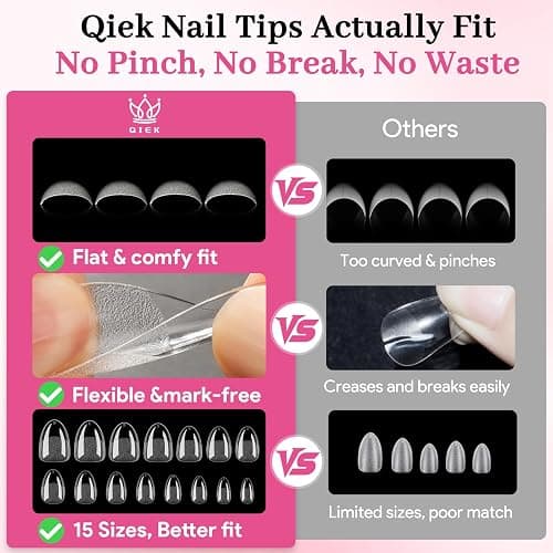 Qiek Extra Short Almond Fake Nail Tips, 15 Sizes 240 PCS Clear Half Matte Press On False Nail Tips Pre-shaped Full Cover Gel Nail Acrylic Soft Tip Extensions Thick Long Lasting for Home DIY Nail Salon thumbnail 5