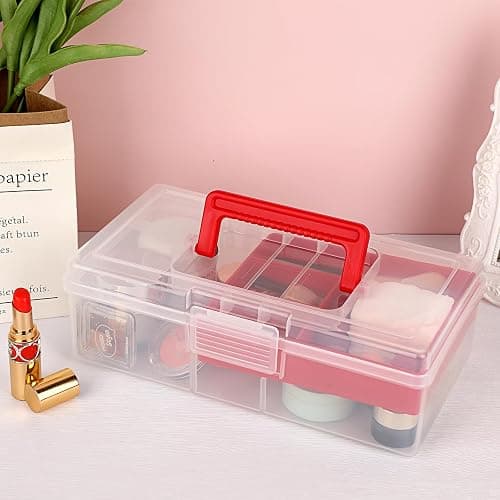 BTSKY 2 PCS Clear Plastic Storage Box with Removable Tray Multipurpose Stationery Storage Box with Handle Handy Sewing Box Art Craft Supply Organizer Home Utility Box (Red) thumbnail 6