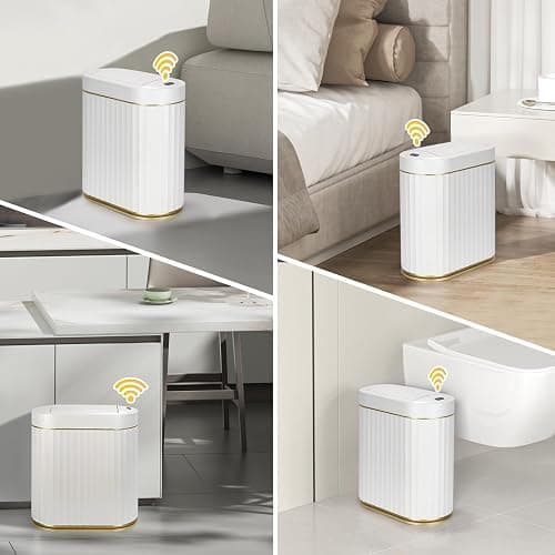 ELPHECO Bathroom Trash Can with Lid Butterfly, Motion Sensor Trash Can Bathroom Decor Automatic Garbage Can Wastebasket Bathroom Accessories, Kitchen, Living Room, Office, White Gold thumbnail 2