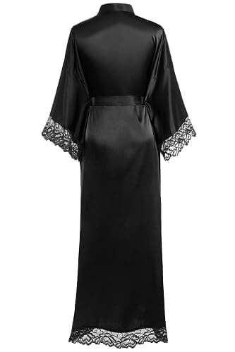 BABEYOND Satin Kimono Robe Silky Long Bridesmaid Wedding Lightweight Bath Robe with Lace Trim thumbnail 2