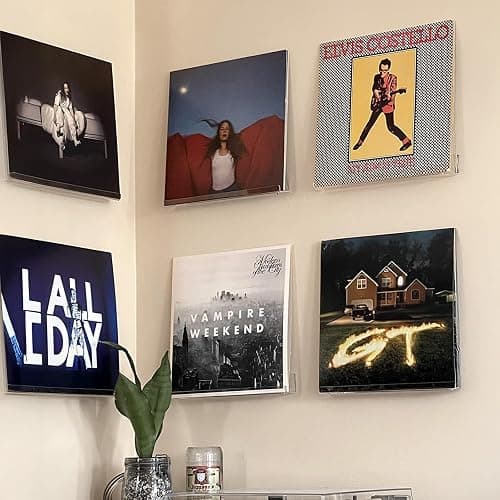 NIUBEE Vinyl Record Wall Holder: 6 Pack Drill-free Album Display Shelves with Adhesive Tapes for Renter, Clear Floating Vinly Rack for Living Room Music Corner thumbnail 7