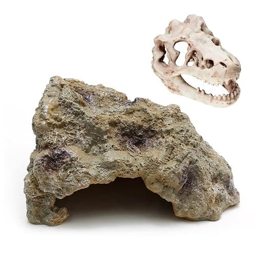 Anxingo Reptile Rock Reptile Cave Hideout for Snakes/Geckos/Lizards/Turtles and Other Amphibians, with Dinosaur Skull (Small) - Image 1