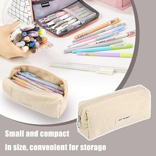 Federmäppchen Mädchen - Teenager Etui Schule,Schlamppermäppchen Cord,Studium Must Haves Stifte Mäppchen Aesthetic,Portable Federtasche Erwachsene,Pencil Case Aesthetic,Mäpchen für Schulsachen (Weiß) thumbnail 6