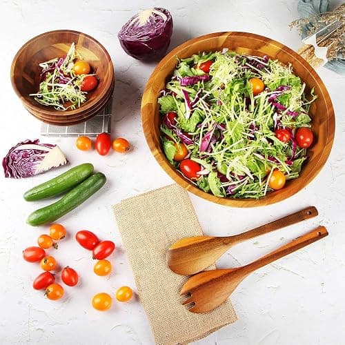 AIDEA Salad Bowls, Wooden Salad Bowls Set, Large Acacia Wood Serving Bowl for Fruits, Salad, 12.5" Big Salad Bowl with Serving Utensils thumbnail 2