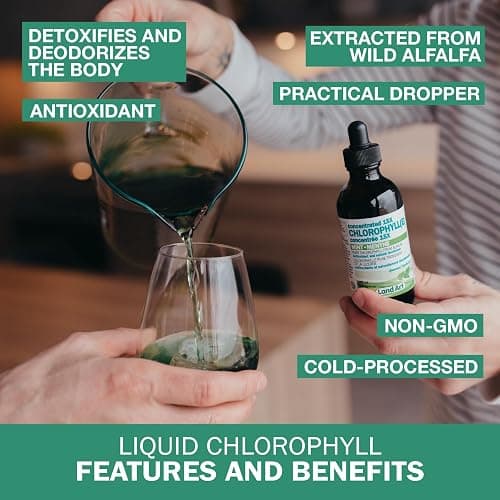 Liquid Chlorophyll Drops Mint 15X Concentrated 100ml - Detox - Alkaline - Natural Body Deodorant - Antioxidant - Cold Extracted from Non-GMO Alfalfa - Made in Canada thumbnail 2