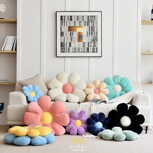 Sioloc Flower Pillow Shaped Throw Pillow Butt Cushion Floor Pillow,Seating Cushion,Cute Room Decor & Plush Pillow for Bedroom Sofa Chair(White,15.7'') thumbnail 2