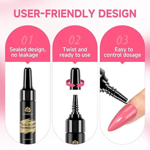 UNA GELLA Quick Removal Gel Nail Glue Remover for Press On Nails: Acrylic Nails Semi Solid Nail Glue Acetone-Free, Not for Gel Polish Base Coat Soak Off Remover Kit Drip Use, 12ml*2pcs thumbnail 5