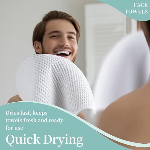 Microfiber Waffle Face Towels, 4 Pieces, Soft, Absorbent, Fast Drying, Lint Free 430 GSM (White) thumbnail 6