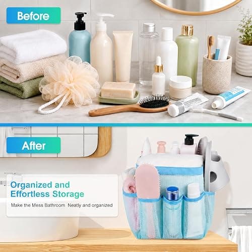 Mesh Shower Caddy Portable - 9 Pockets for College Dorm Room Essential | Large Capacity Mesh Shower Caddy with 9 Pockets, Portable Hanging Toiletry Bag for College Dorm, Gym, Camping and Beach thumbnail 6