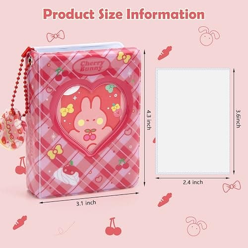 Mini Kpop Photocard Holder Book, Windspeed 3 Inch Love Heart Hollow Photocard ID Holder Twice Photocard Binder 40 Pockets with Rabbit Card, Heart-Shape Pendant (1) thumbnail 3