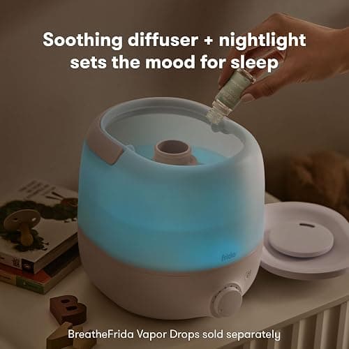 Frida Baby 3-in-1 Cool Mist Humidifier for Large Rooms, Top Fill Humidifier for Bedroom, Allergy Relief, 60 Hour Runtime + Nightlight, Auto Shut-Off, Quiet, Carry Handle, Essential Oil Diffuser thumbnail 6