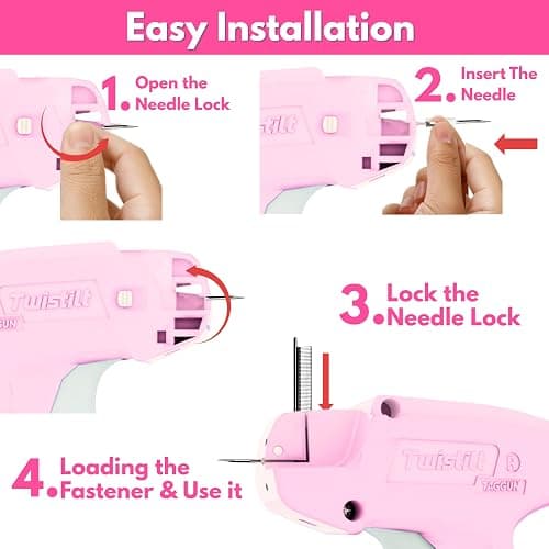 Stitch Gun for Clothes (Quick Fix Tool, Not a Sewing Machine), Handheld Clothing Tag Gun for Quick Clothing Repairs Includes 6 Needles, 1000 Black & 1000 White Fasteners (Pink) thumbnail 3