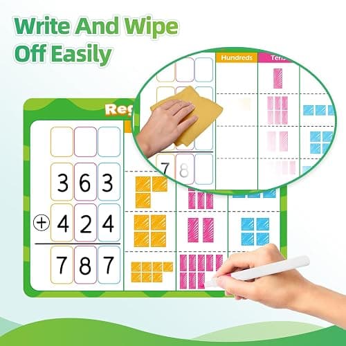 Laffunz 12 PCS Place Value Chart Dry Erase Flash Cards Math Manipulatives | Addition and Subtraction Learning Math Games for Kids, Base Ten Board 1st 2nd 3rd Grade Teacher Classroom Must Haves thumbnail 5