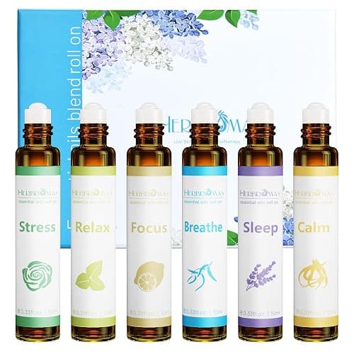 HERBROMAS Aromatherapy Essential Oils Roll On Set, Natural Pre-diluted Blend Oils for Skin Use, Relaxation Gift for Women & Men, Pack 6 x10ml thumbnail 2