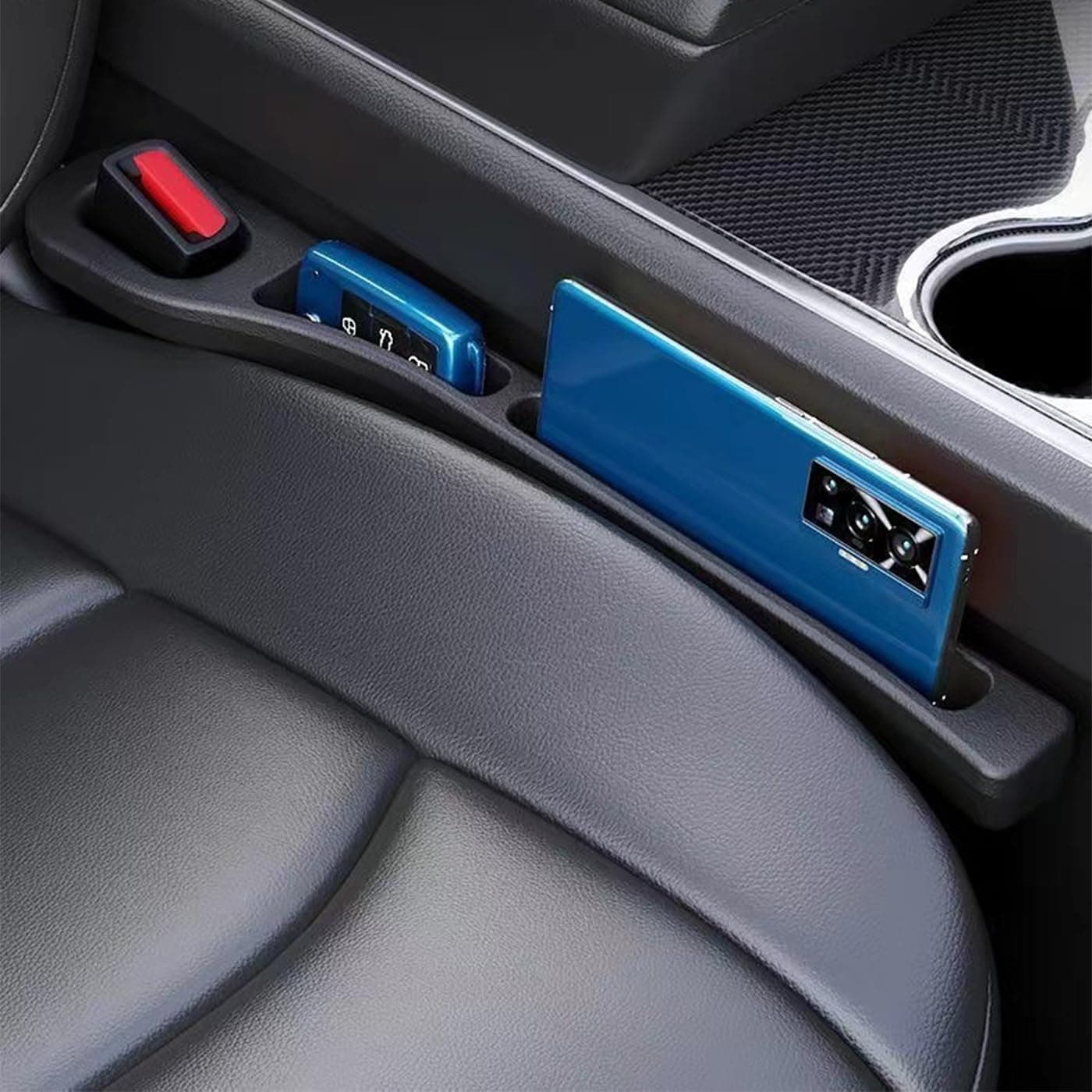 Car Seat Gap Filler of 2, Soft Foam Multifunctional Seat Side Gap Filler with Phone Holder Organizer Fill The Gap Between Seat and Console Stop Things from Dropping Drop Blocker (Black) thumbnail 7