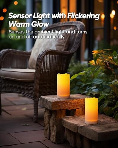 Homemory Solar Powered Candles Outdoor Waterproof, Flickering Glow, Rechargeable Candles, Solar Powered Candles for Outside, Lanterns, Sensor Only, Dusk to Dawn, Set of 3 thumbnail 5
