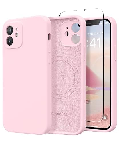 SuydanBox Magnetic for iPhone 12 Case, Compatible with MagSafe, [Full Camera Protection][Screen Protectors] Silicone Shockproof Protective Phone Case for iPhone 12 6.1", Chalk Pink - Image 1