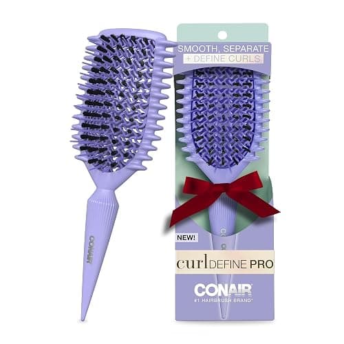 Conair Curl Define Pro Detangler Brush for Curly Hair, Dual-Vent Design with Continuous Grooves, Mixed Bristles for Frizz-Free Detangling, Smoothing, and Curl Definition - Image 1