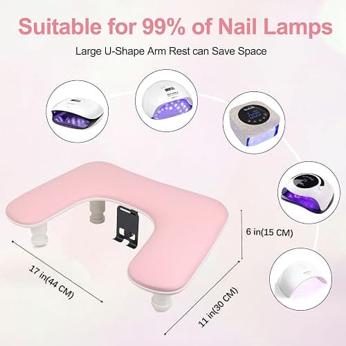 Big Arm Rest for Nails Tech with Rotating Phone Holder: 3nd Generation U-Shaped Manicure Nail Arm Rest Stand Height Adjustable Armrest for Acrylic Nails(Pink) thumbnail 6