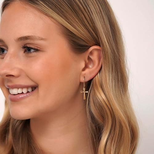 FSLEAD 14K Gold Earring Cross Waterdrop Butterfly Heart Knot Earrings for Women Gold Silver Cross Leverback Drop Gold Silver Teardrop Hoop Dangle Earring White Gold Dangle Drop Earring thumbnail 4