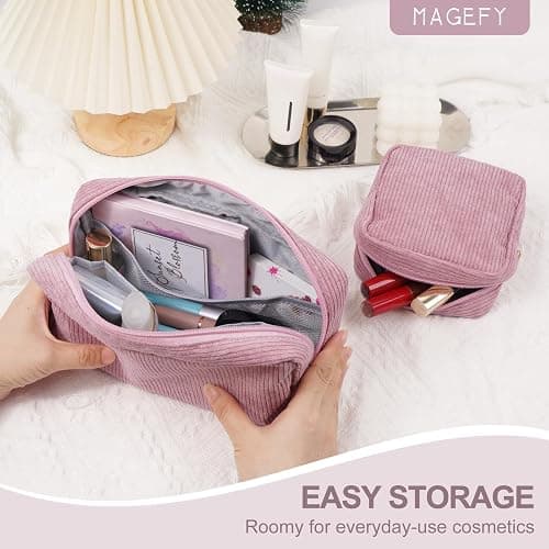 MAGEFY Small Makeup Bag for Purse Mini Cosmetics Bag Corduroy Cute Cosmetic Pouch for Women with Slip-in Pockets thumbnail 3