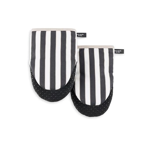 Kate Spade New York Botanical Stripe Mini Oven Mitt 2-Pack Set, 5.5" x 8", Black/Beige - Image 1