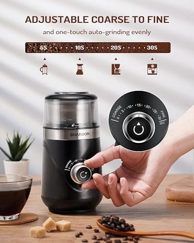 SHARDOR Electric Super Silent Blade Coffee Grinder, Timed Grind Control Rotary Knob, Adjustable Coarse to Fine for Coffee Beans, Spices & Herbs, with 1 Removable Stainless Steel Bowl, Black - Black - 1 Bowl thumbnail 3